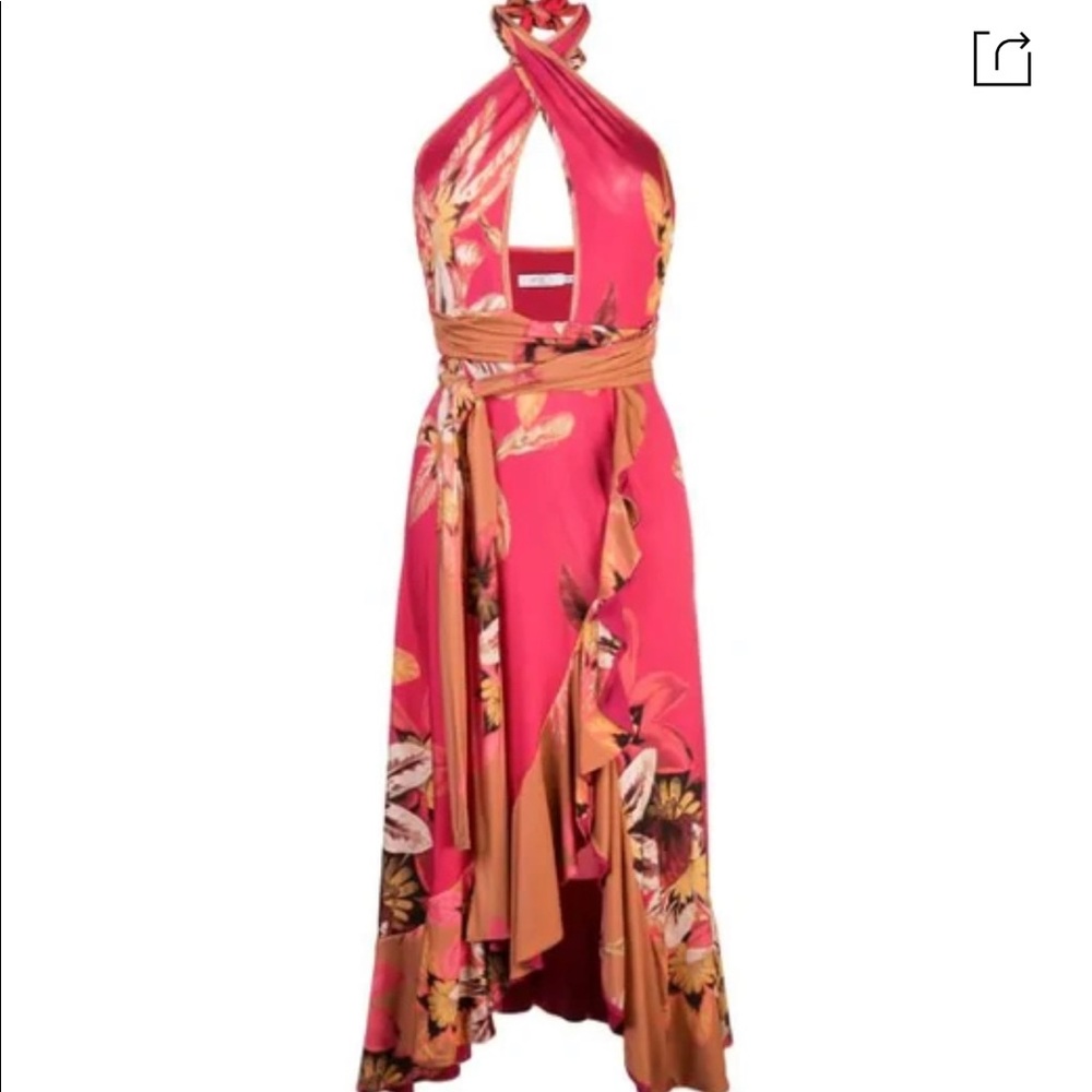 Jersey floral halter wrap dress in deep pink/nude